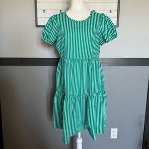 INDIGO ROSE a-line midi woman’s dress puffed short sleeve striped green white